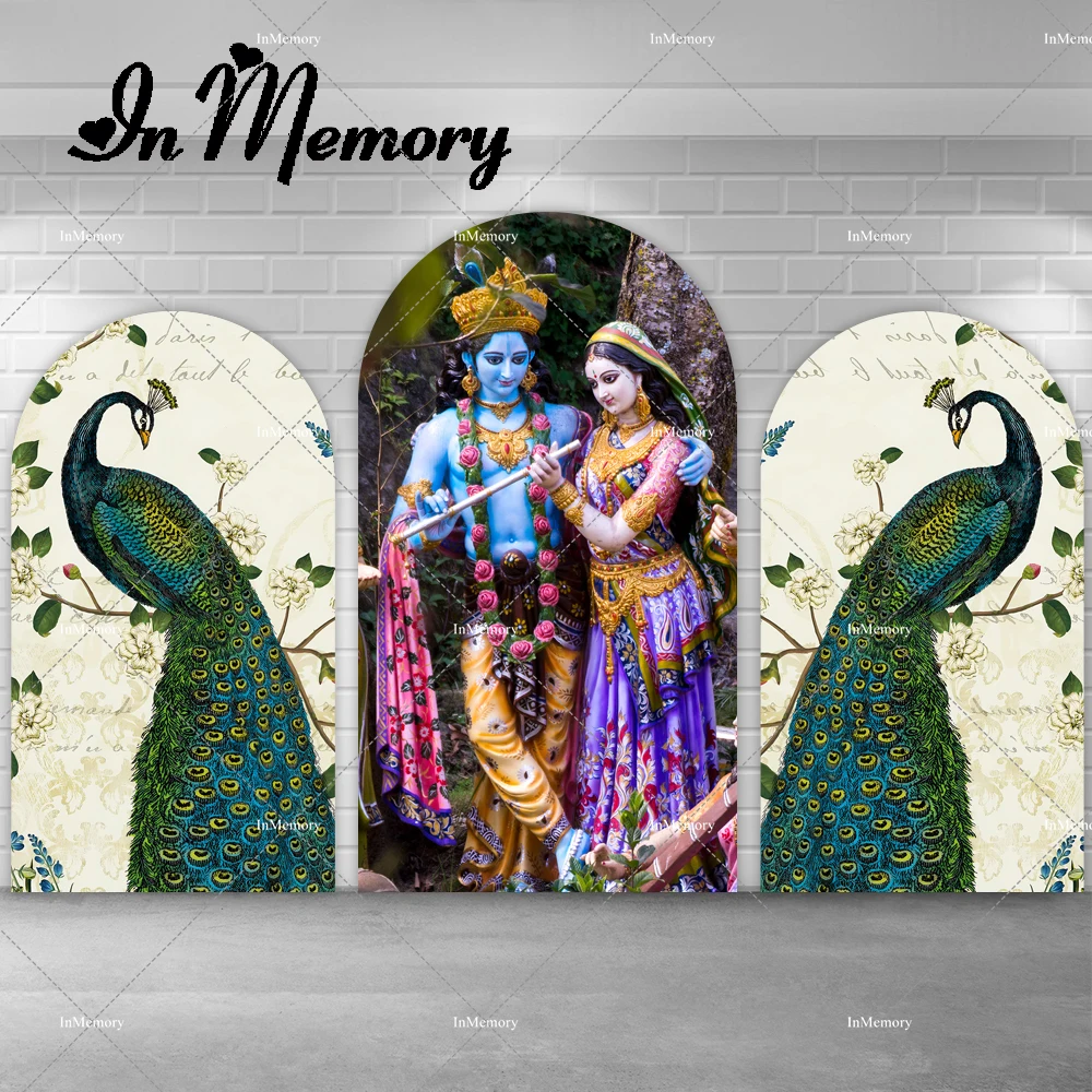 مخصص الهند ياشودا وكريشنا الاطفال حفلة عيد ميلاد غطاء استحمام الطفل كيارا قوس خلفية ديكور الطاووس خلفية Doubleside