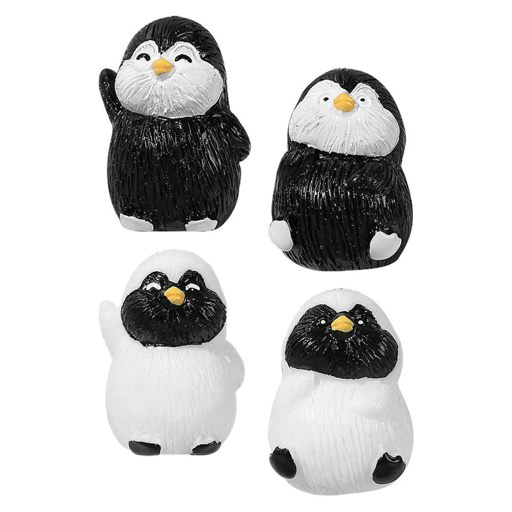 

4 Pcs Mini Penguin Decor Resin Penguins Figurines Decorations Micro Landscape Accessory Miniature Figures