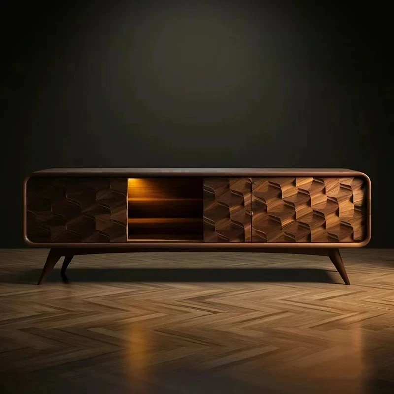 

Retro TV cabinet Floor-to-ceiling creative locker Walnut high-end art furniture