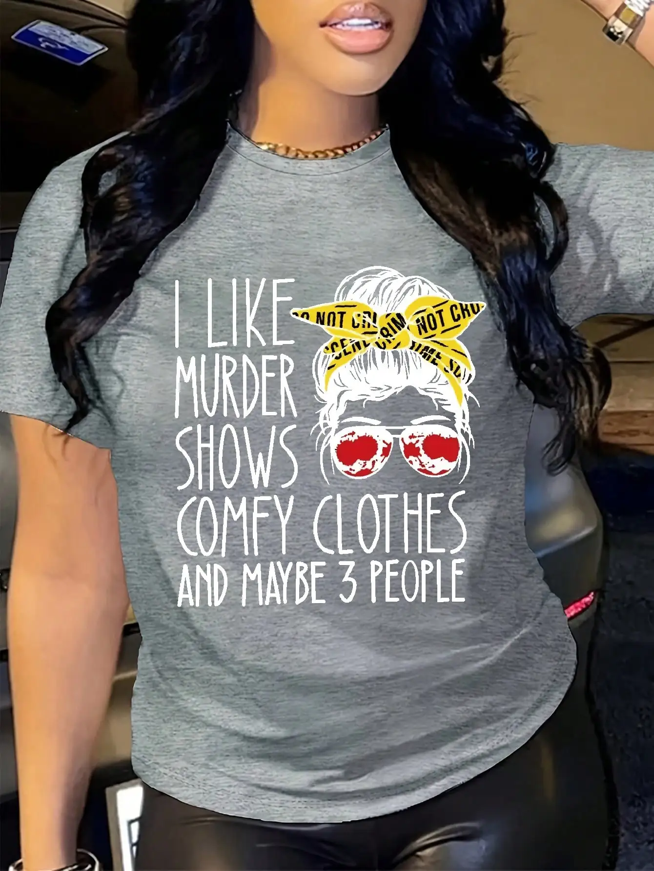 

Женская повседневная и элегантная футболка больших размеров с принтом-слоганом, коротким рукавом и круглым вырезом, свободного кроя, 2026