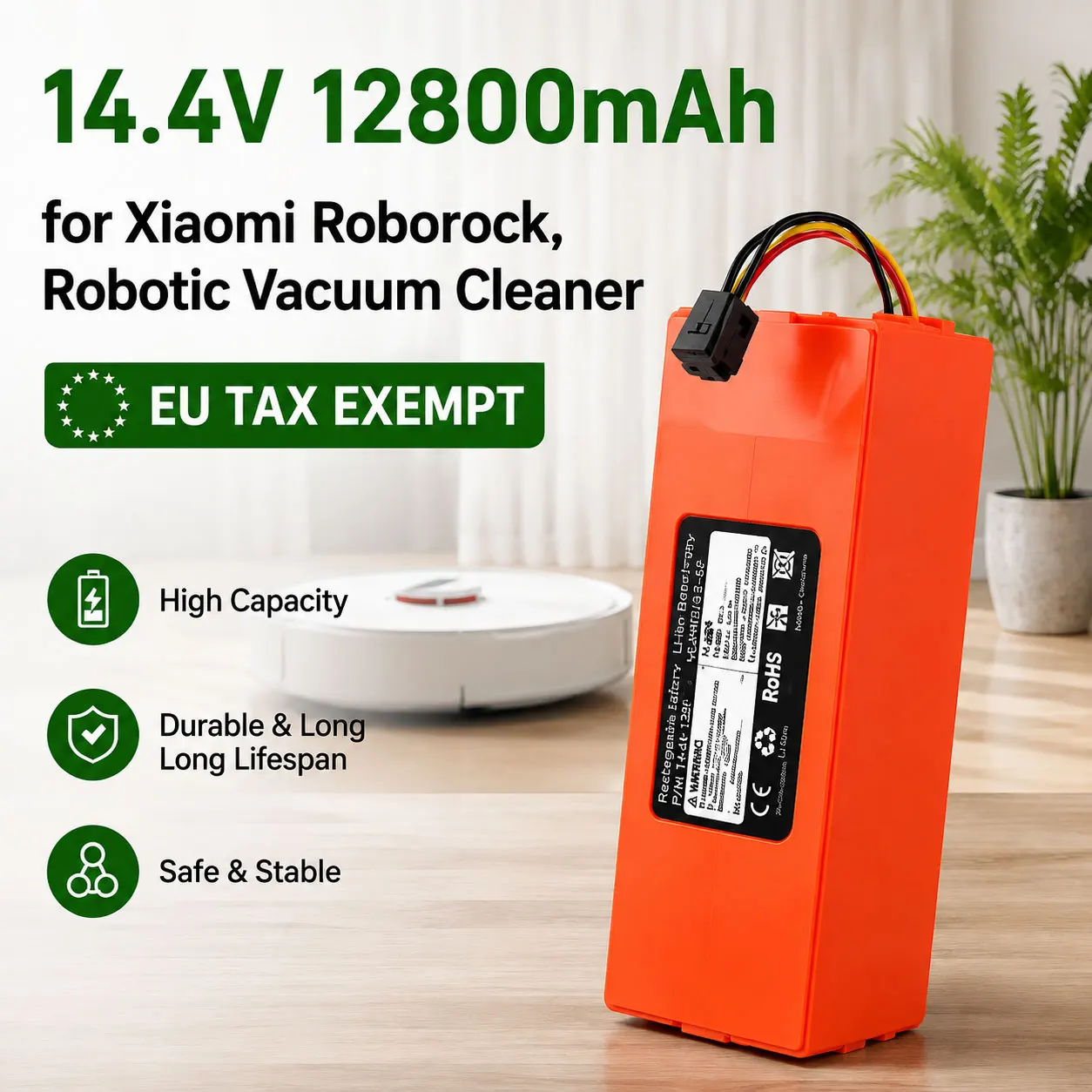 Staubsaugerzubehör 14,4 V 12800 mAh Li-Ionen-Akku für Xiaomi Mijia 1S Roborocks S50-55 S5 Max S6 S7 Kehrroboter