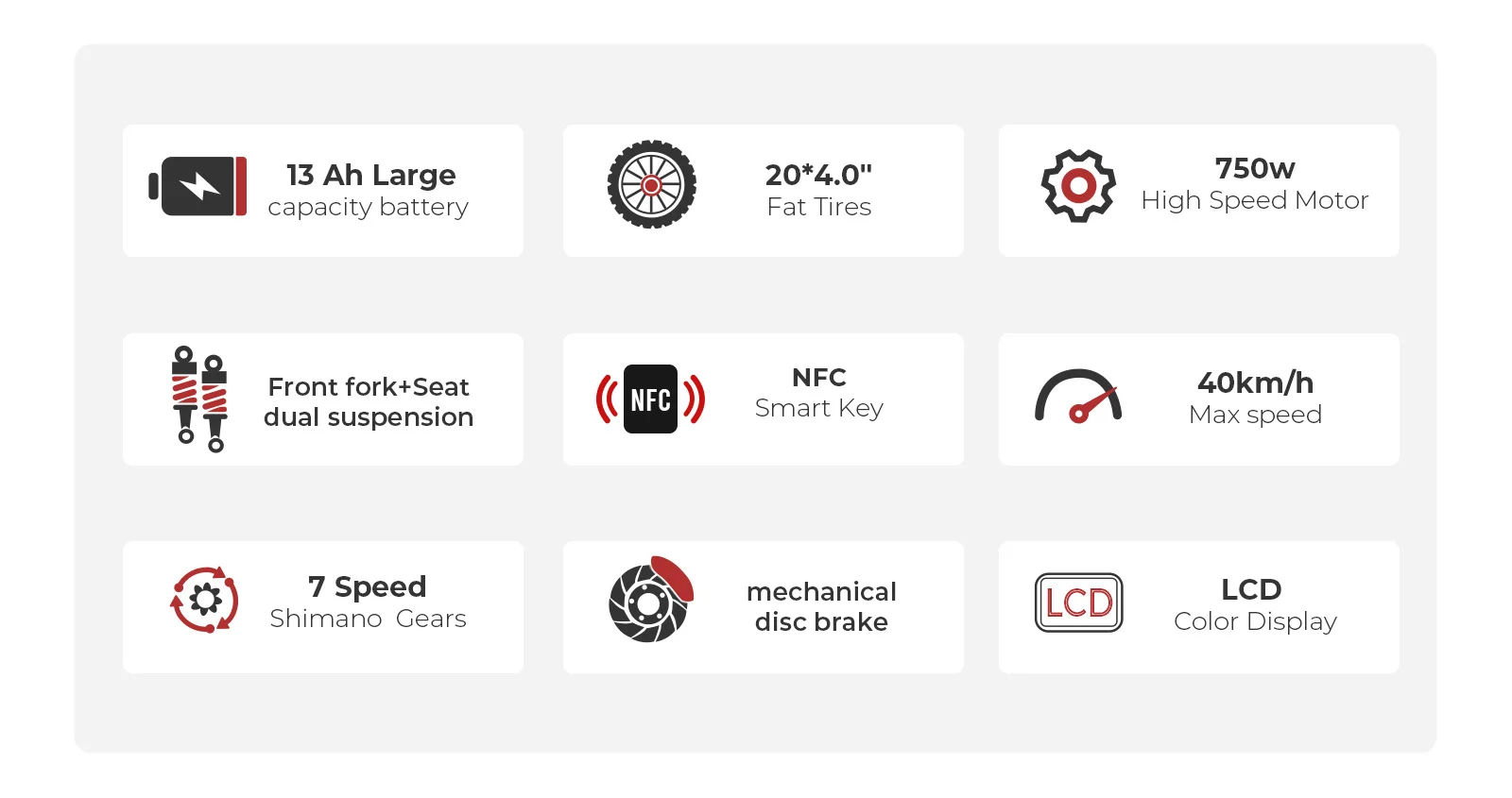 LOTDM200-II Electric scooter configuration (7S speed, spoke wheels, 48V13AH, 750W, NFC function)