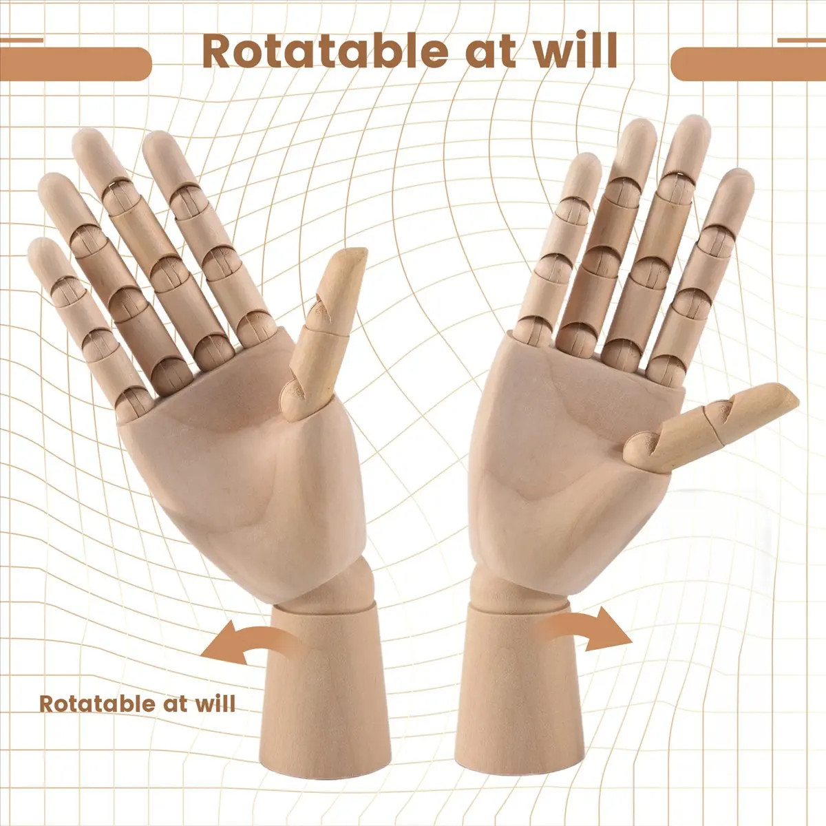 newA10R Wood Artist Drawing Manikin Articulated Mannequin with Wooden Flexible Fingers 10 inch Right Hand