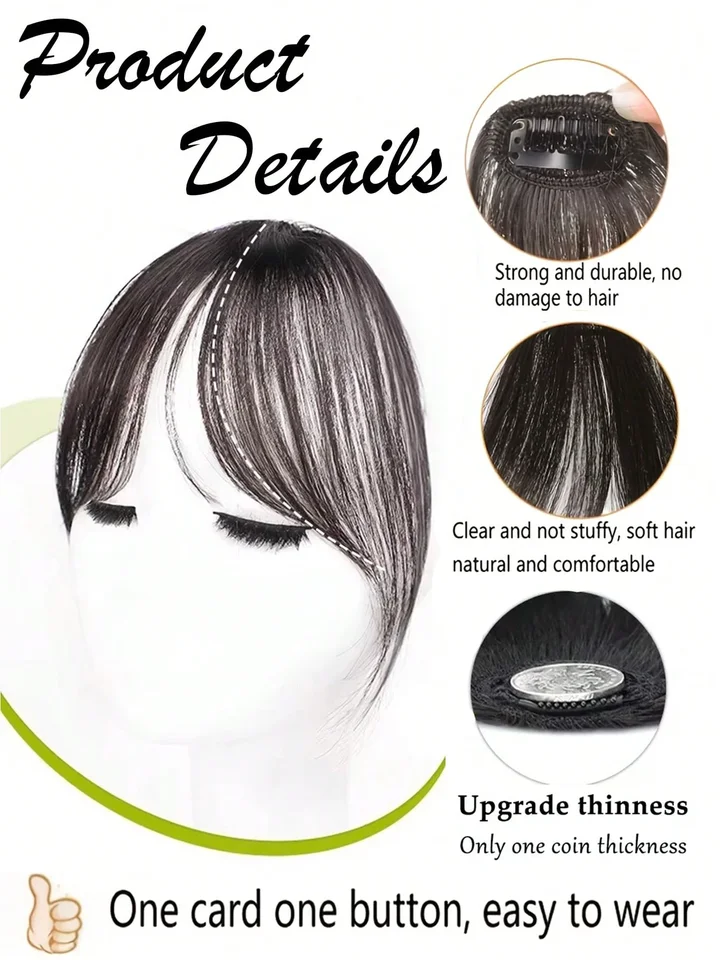 Peluca sintética con flequillo de medio lado, extensiones de cabello con clip, flequillo francés sin costuras, flequillo de ocho caracteres 5