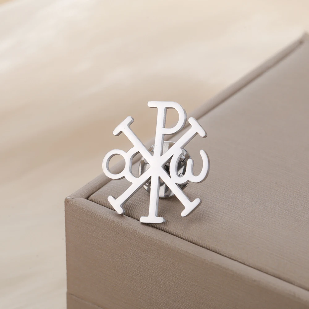 Dawapara Chi Rho Kreuz-Brosche Christogramm Griechisches Symbol Religiöser Jesus Christlicher Schmuck aus Edelstahl – Detail 16