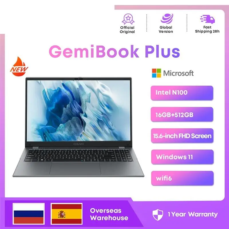 New! GemiBook Plus Laptop 16GB LPDDR5 512GB SSD Intel Alder Lake N100 15.6'' FHD 1920 * 1080 WiFi 6 Windows 11 Laptops