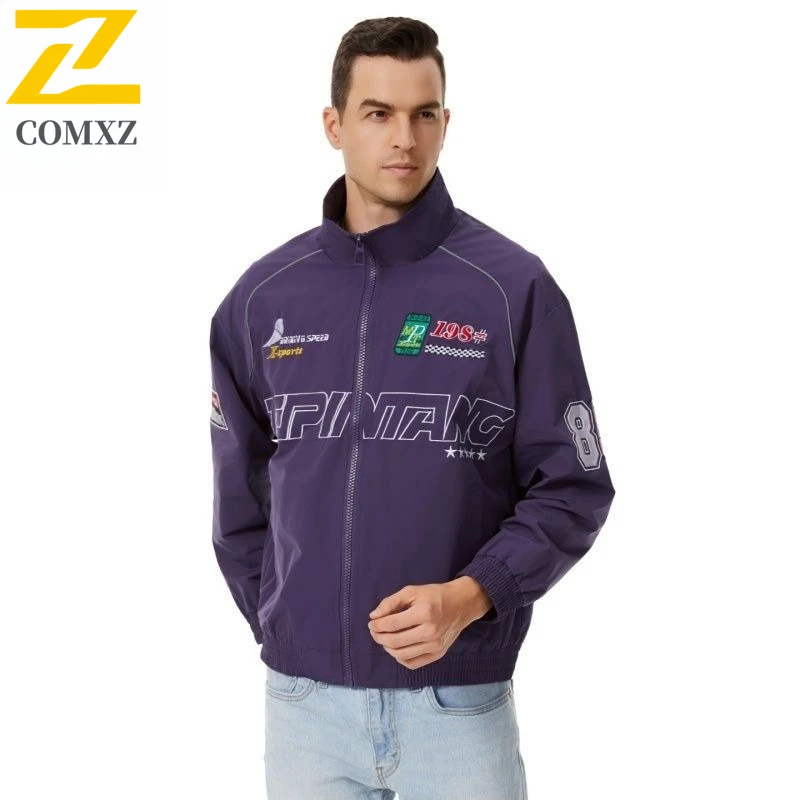 

COMXZ Men Leather Coat Letter Design American Fashion Windproof Coat Retro Turndown Collar Riding Autumn Motorcyclist Jackets