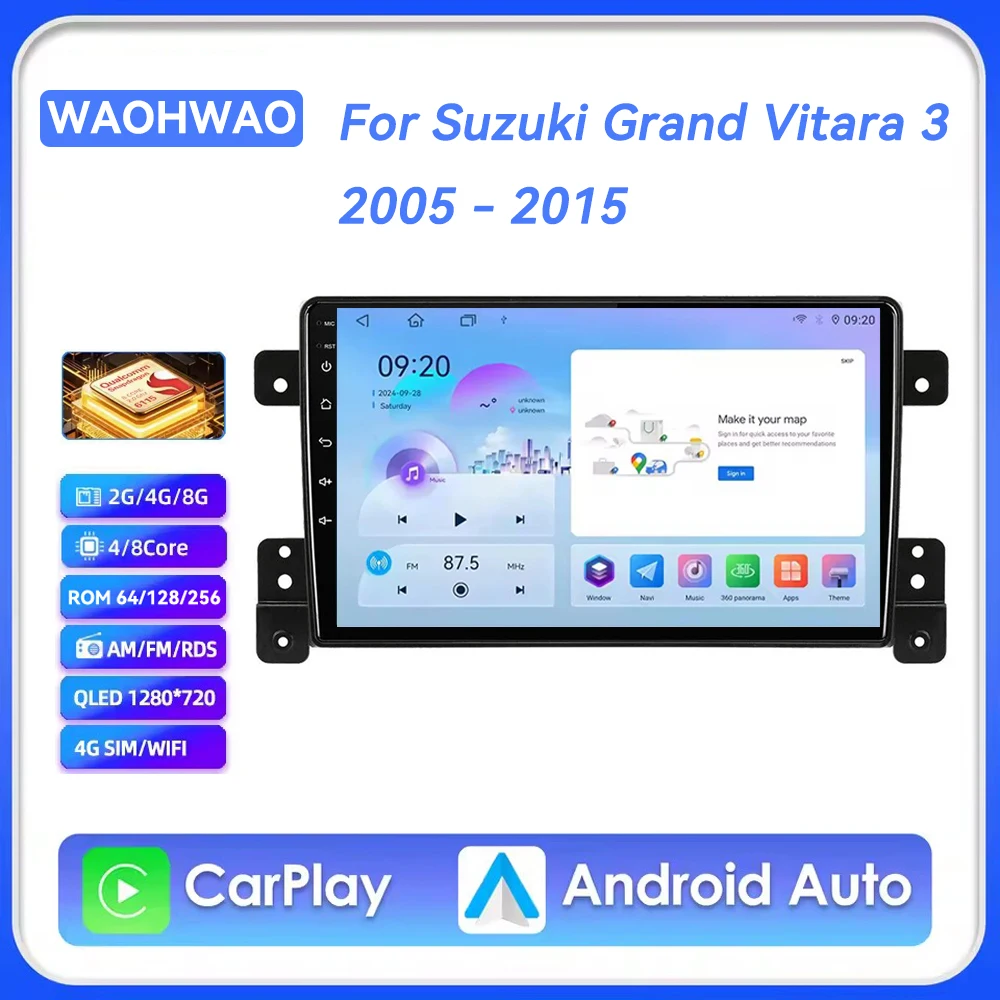 Android 16 Carplay Auto For Suzuki Grand Vitara 3 2005 - 2015 Car Radio Multimidia Player Navi GPS Intelligent Systems WIFI+4G