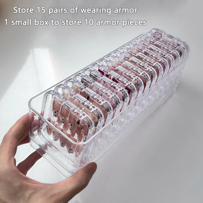 Nail Art Opbergdoos Transparant Dragen Pantser Organizer Houder Leeg Met Doos Stofdichte Prachtige Valse Nagels Vitrine