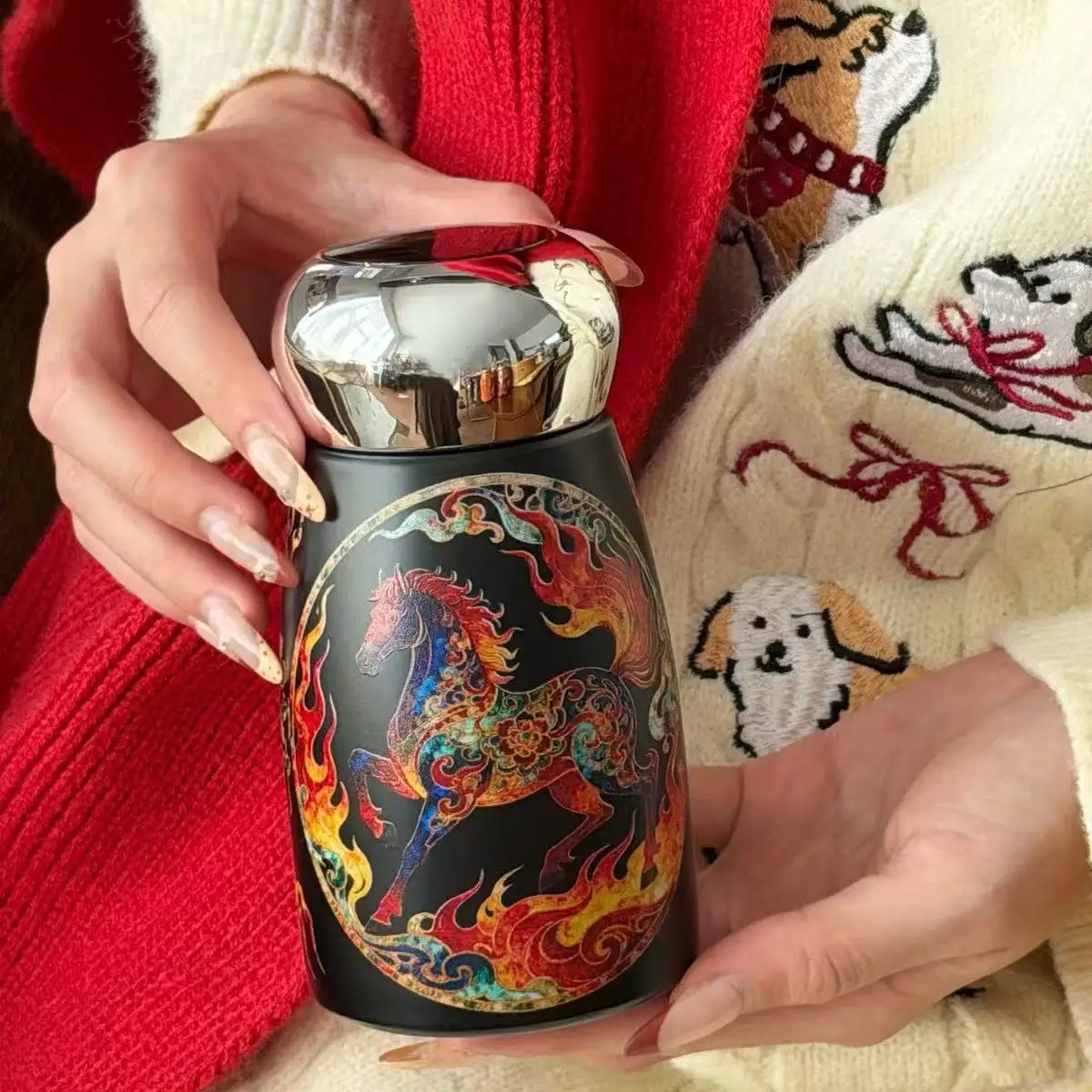 Botella termo portátil para exteriores con anillo de elevación, termo clásico, taza para café, té, termo de acero inoxidable