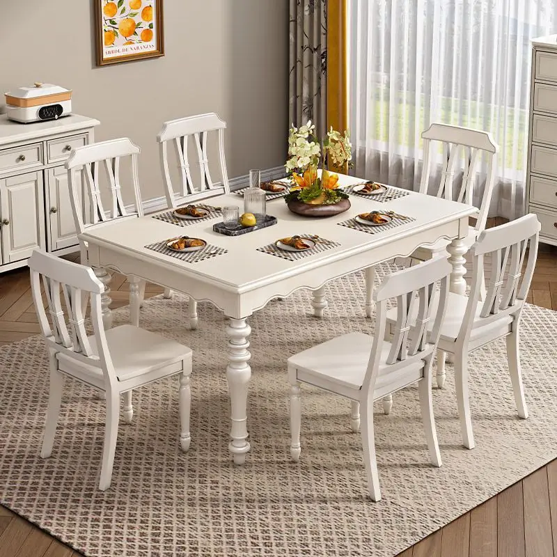 

LMM American dining table rural all solid wood dining table and chair combination small apartment log rectangular household