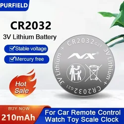 PURFIELD 3V CR2032 Lithium Button Battery BR2032 ECR2032 LM2032 5004LC Coin Cell Watch Batteries For Toy Clock Remote Control