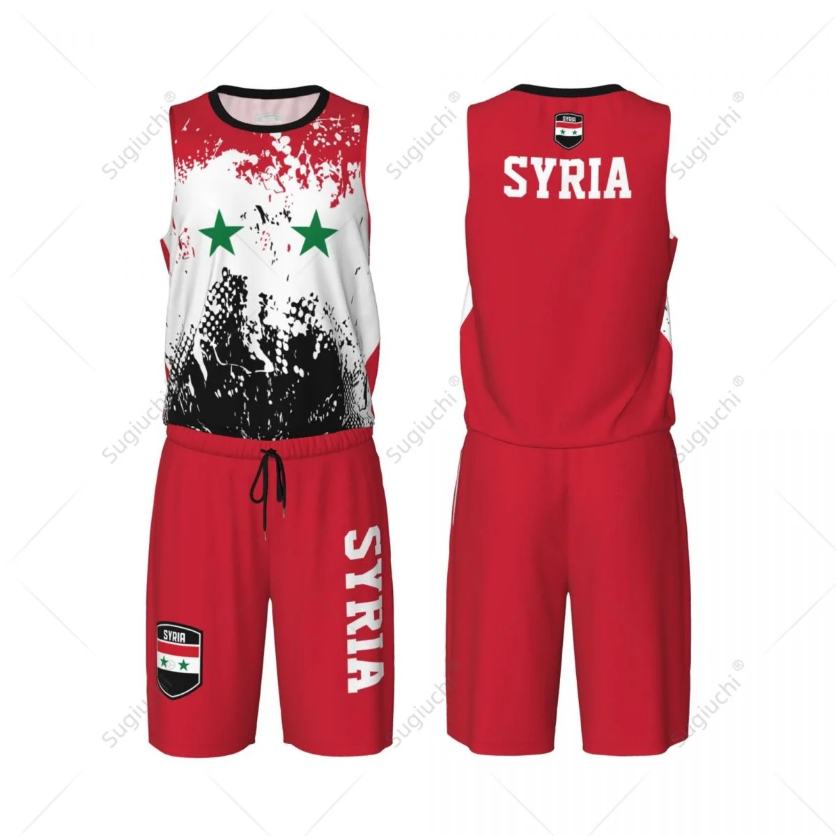 Syria Flag Grain Men Basketball Set Shirt & Pants Sleeveless