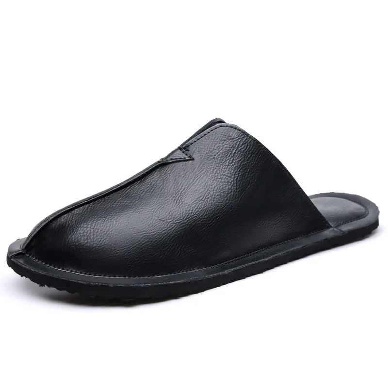 Big Size Leather Slippers for Man Solid Color Fashion Business Casual Shoes Male Retro Flat Summer Slipper Shoes Man