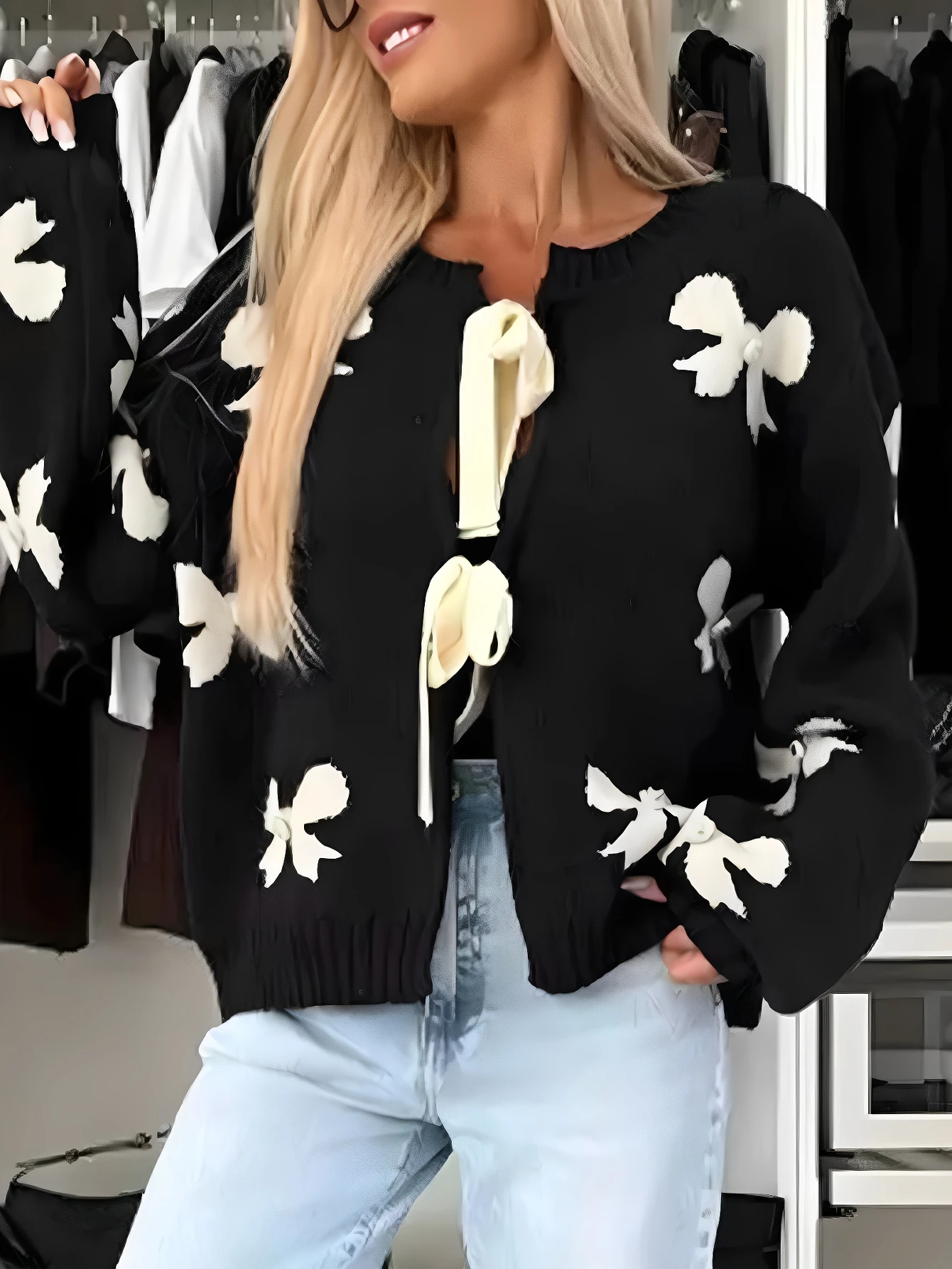 

Women's Autumn Sweater Fashion Crew Neck Long Sleeve Bowknot Daily Regular Fit Top for Casual Wear