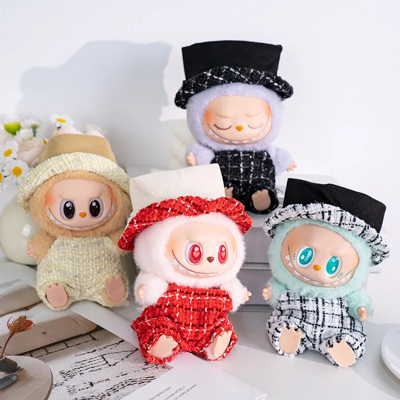 

Labubu Tweed Outfit Collection Plaid Hat & Overalls Set For 1st-3rd Gen 15/17cm Dolls With Colorful Styles