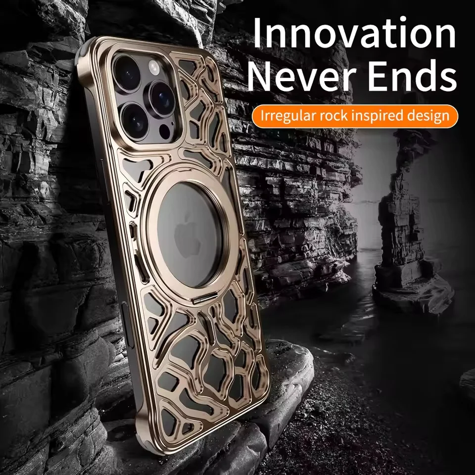 Funda de teléfono anticaída de Metal magnético para iPhone 15 16 17 Pro Max cubierta a prueba de golpes de aleación de aluminio con rotación de 360 grados