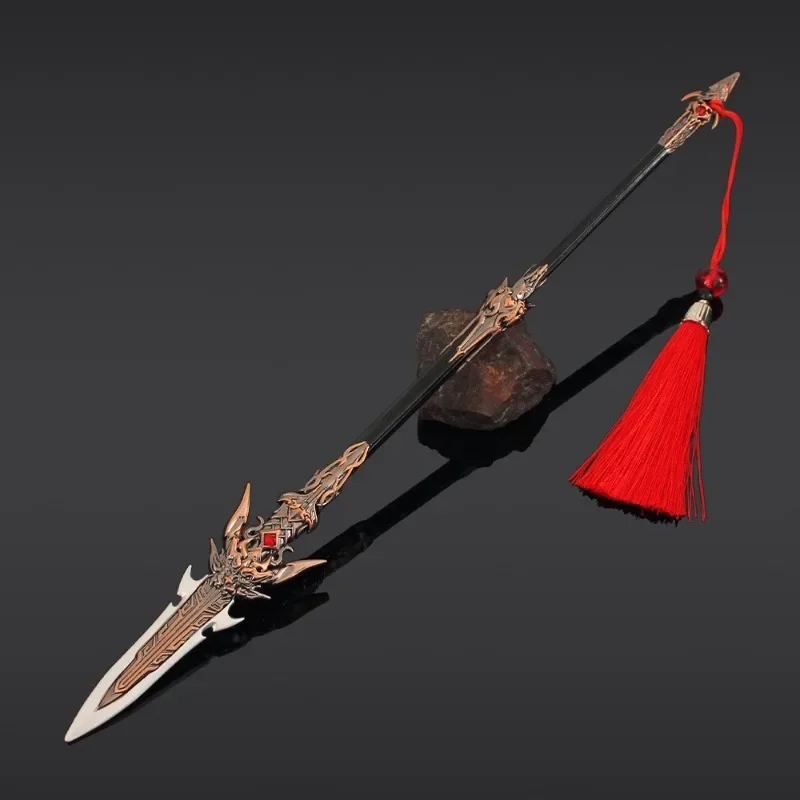 30 ซม.Naraka Bladepoint Zhenshan River Long Spear อาวุธ Periphery รุ่นโลหะผสมตกแต่งเครื่องประดับ Props ของขวัญวันเกิดของเล่นเด็ก