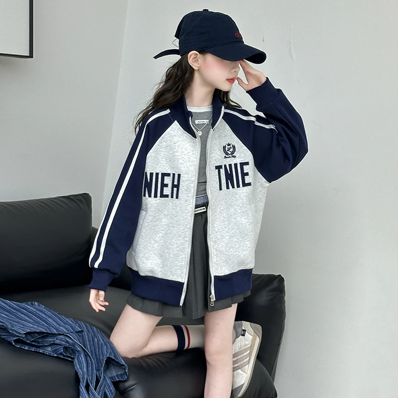 Meisjes Lente Herfst Honkbal Rits Jas Kinderen Brief Gedrukt Color Blocked Sport Top Jas Kinderen Honkbal Uniform Kleding