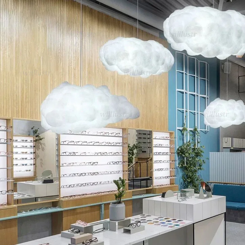 PVC Cotton Pendant Light Cloud Suspension Lamp Hotel Living Dining Table Kids Room Store Mall Hanging Ceiling Chandelier