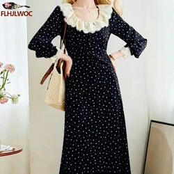 2024 Spring Autumn Cute Sweet Mori Girls Women A Line Retro Vintage Korea Japanese Style Grils Ruffles Lace Floral Long Dress