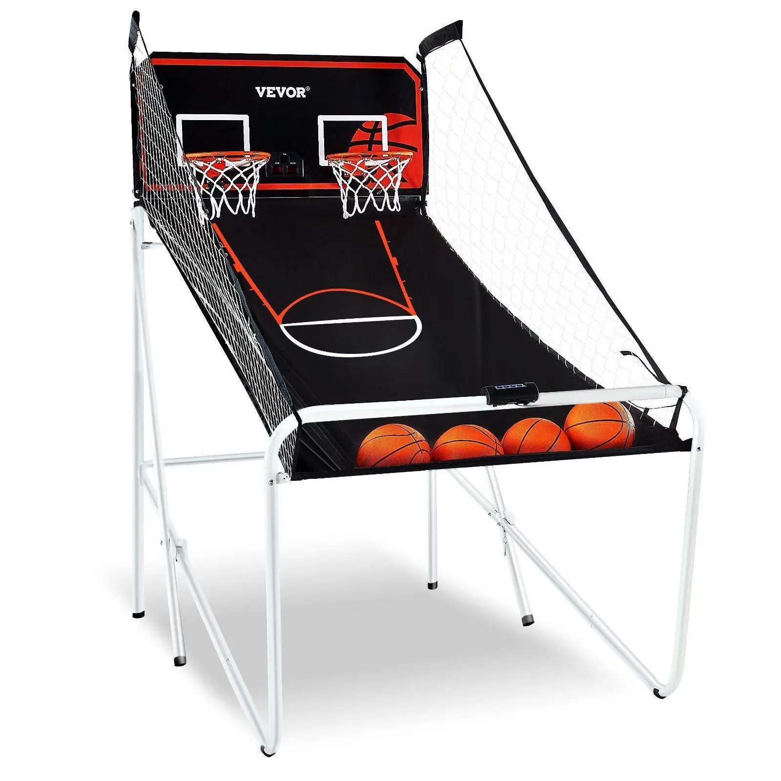 

Portable 1.7ft Basketball Arcade Game with Dual Hoops 8-in-1 Mode Electronic Scoreboard Foldable Design 4 Ball Set