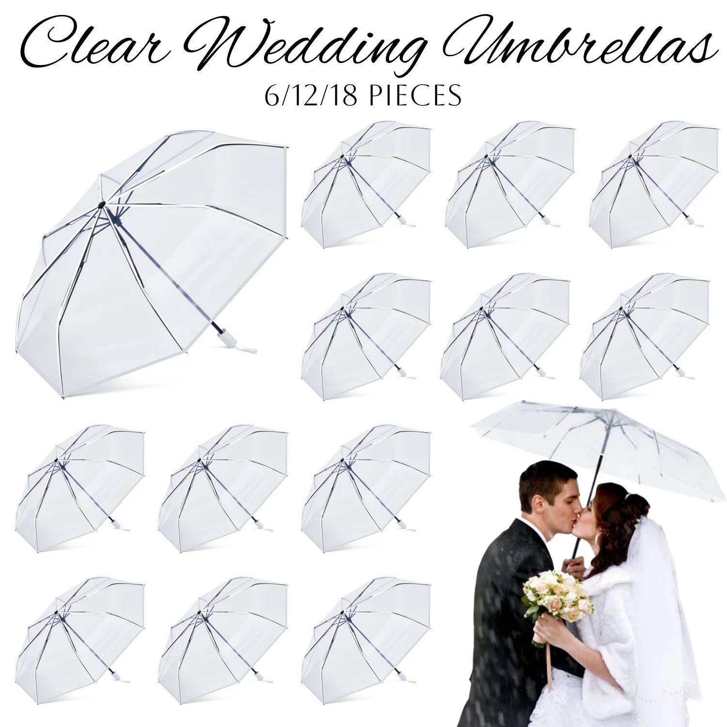 

6/12/18 Pcs Wedding Umbrellas Bulk Transparent Umbrella Foldable Clear Umbrella Manual Open and Close for Wedding Favors Props