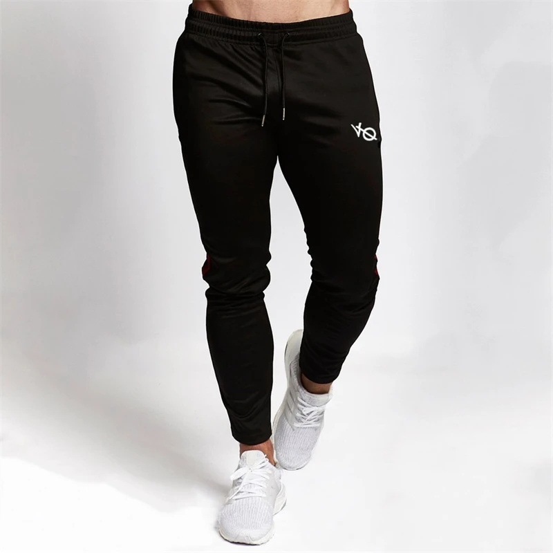 Cotton navy slim trousers street clothing men\'s casual pants jogger fashion embroidery stitching fitness exercise sports pants