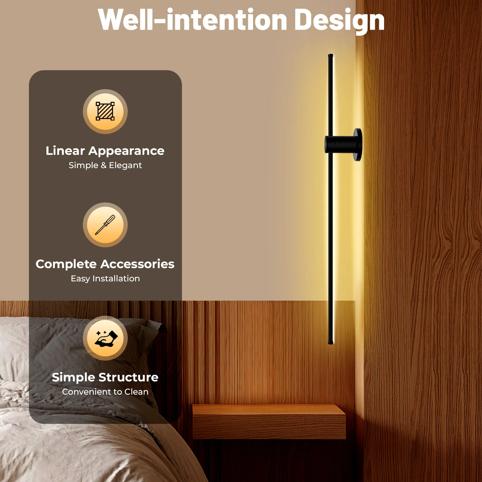 

Long LED Wall Lamp Black Modern Metal Acrylic Warm Light Wall Mounted Indoor Outdoor Assembly Required