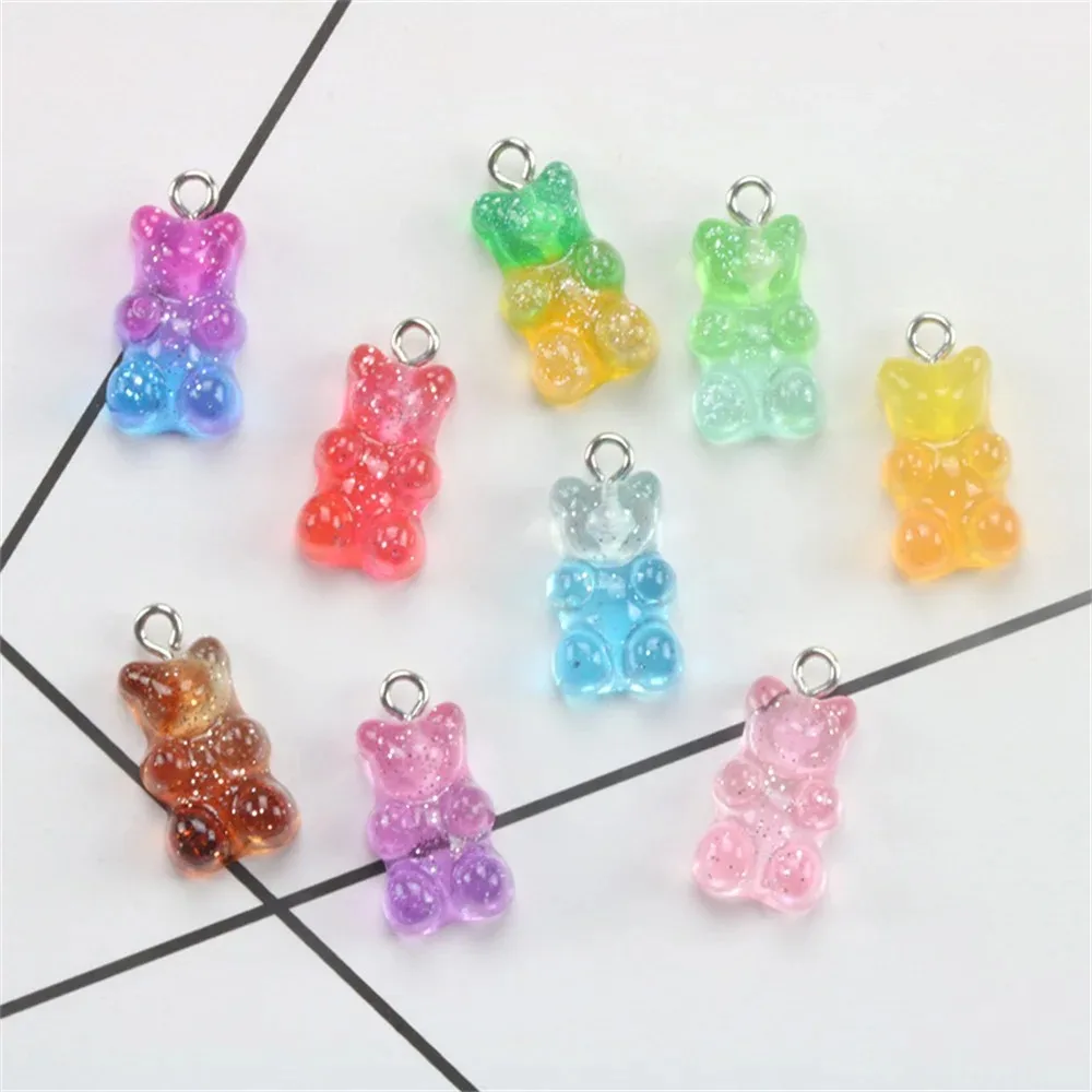 10Pcs Colorful Gummy Bears Resin Pendants Fashion Woman Charms Necklace Gifts Ornament Accessories DIY Earrings Jewelry Findings