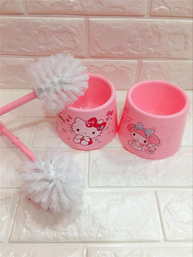 Kawaii Sanrioed My Melody Anime Cartoon Long Handle Toilet Brush with Base Toilet Cleaning Brush Bathroom Accesories Sets