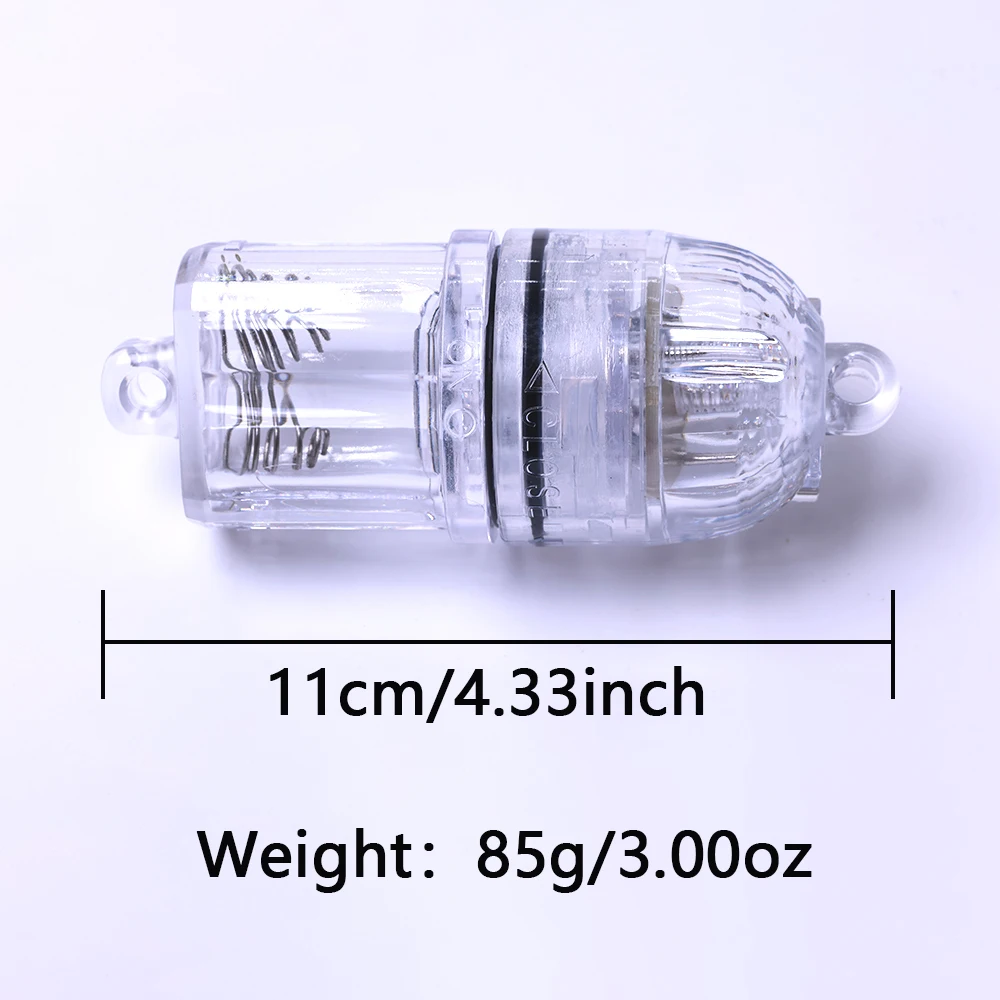 11cm Submersible Fishing Light, Waterproof LED Underwater Attracting Lamp with Clear Shell, Deep Drop & Night Fishing Bait Light