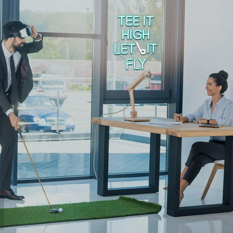 Tee Hit High Let It Fly Neon Sign Custom For Golf Course Outdoor Wall Decor 5/12V USB Cool Blue Art Font Decor Dammable Light