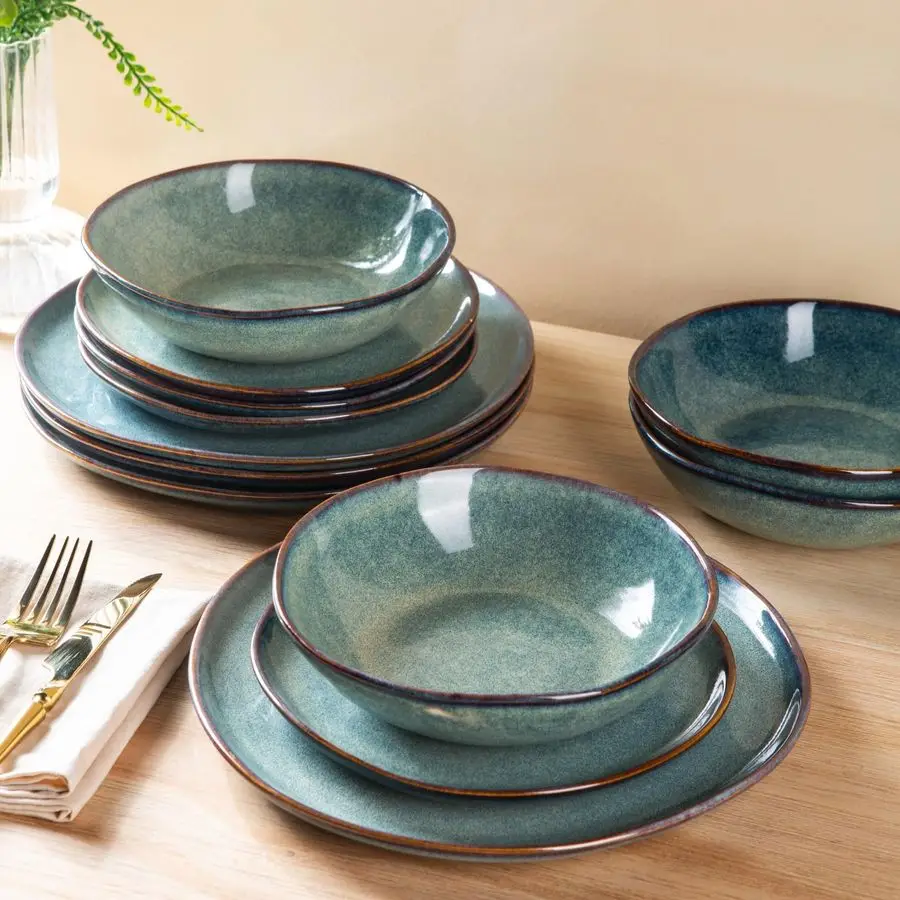 

Ceramic Dinnerware Sets,Handmade Reactive Glaze Stoneware Plates and Bowls Sets,Highly Chip and Crack Resistant Dishwasher amp M