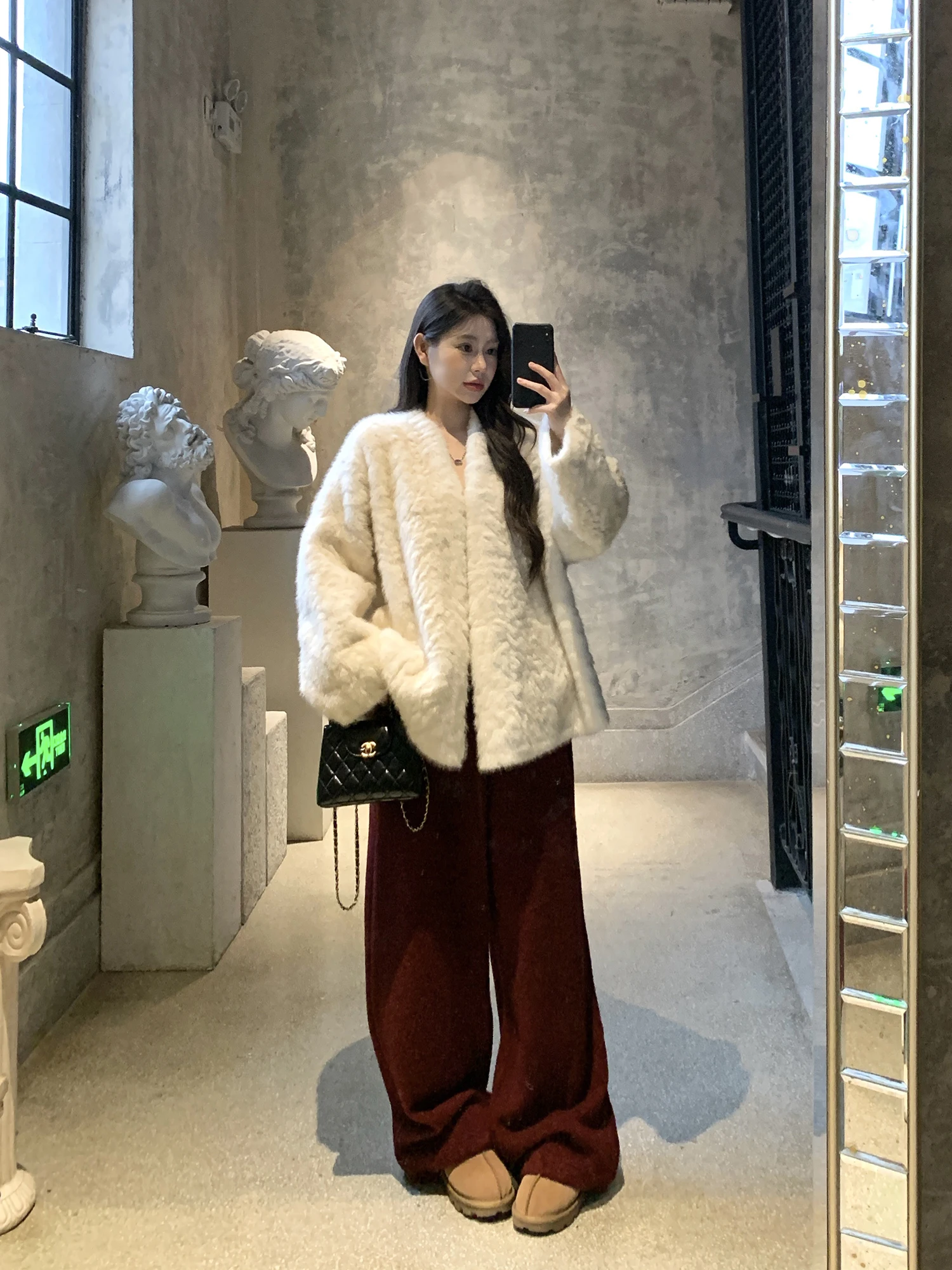 

Женские зимние повседневные брюки Withmxboom с широкими штанинами, на флисовой подкладке, свободные, стройнящие, струящиеся, в пол, прямого кроя