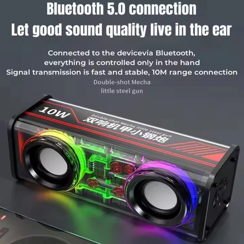 

Mini Speaker Bluetooth 5.0 Dual Speakers Wireless RGB1800mAh Transparent Mecha Speakers Light Effect Loudspeaker Bass Subwoofer