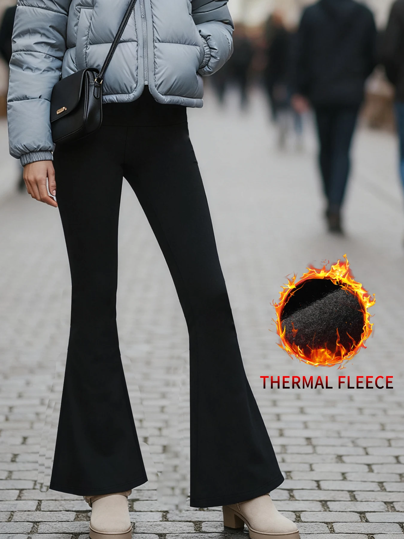 بنطال مبطن بالصوف للنساء - بنطال ضيق عالي الخصر فائق النعومة مع تصميم للتحكم في البطن #1