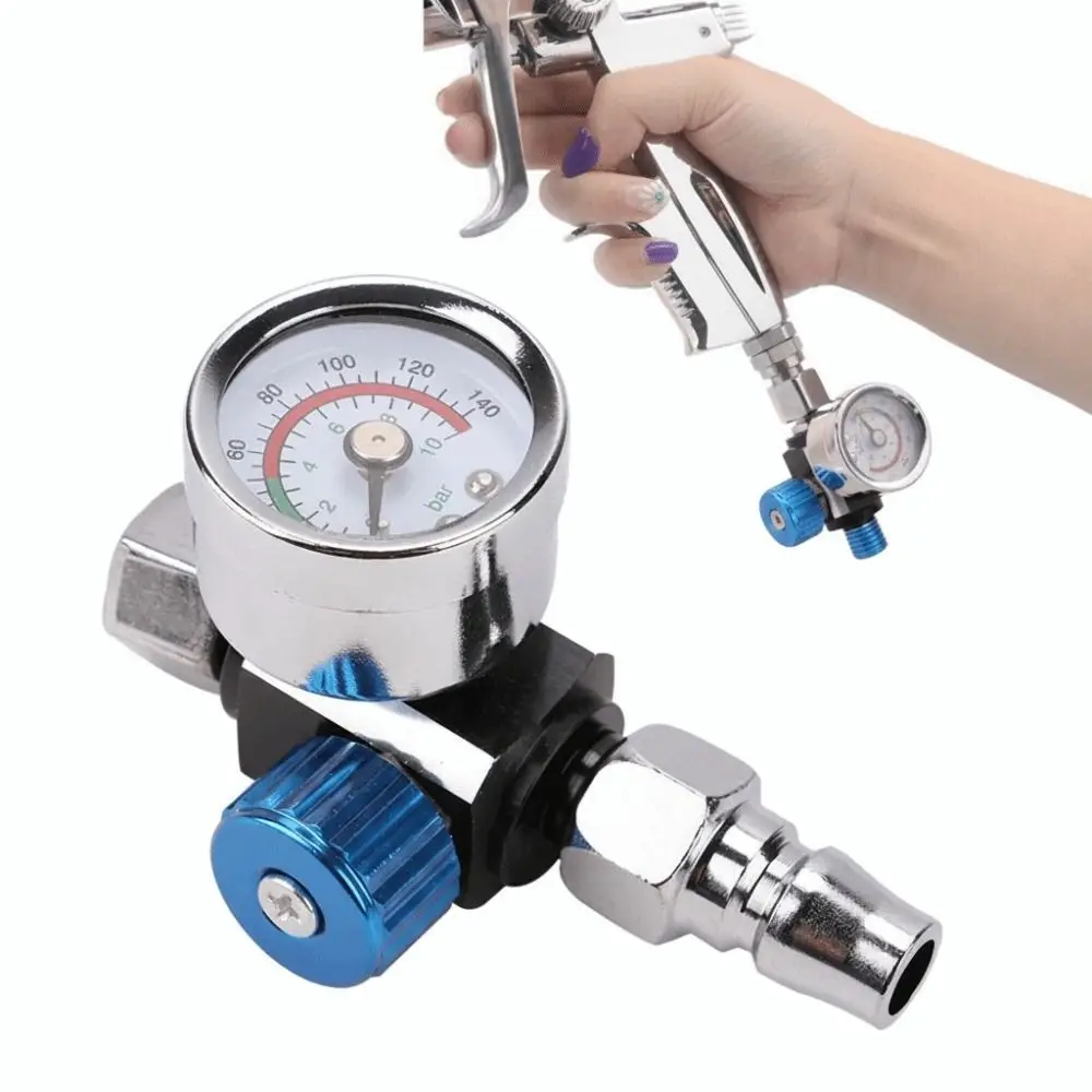 1/4 Inch Thread Spray Gun Regulator 0-140 PSI Range Built-in Pressure Gauge Pressure Gauge Adapter Pneumatic Compatible