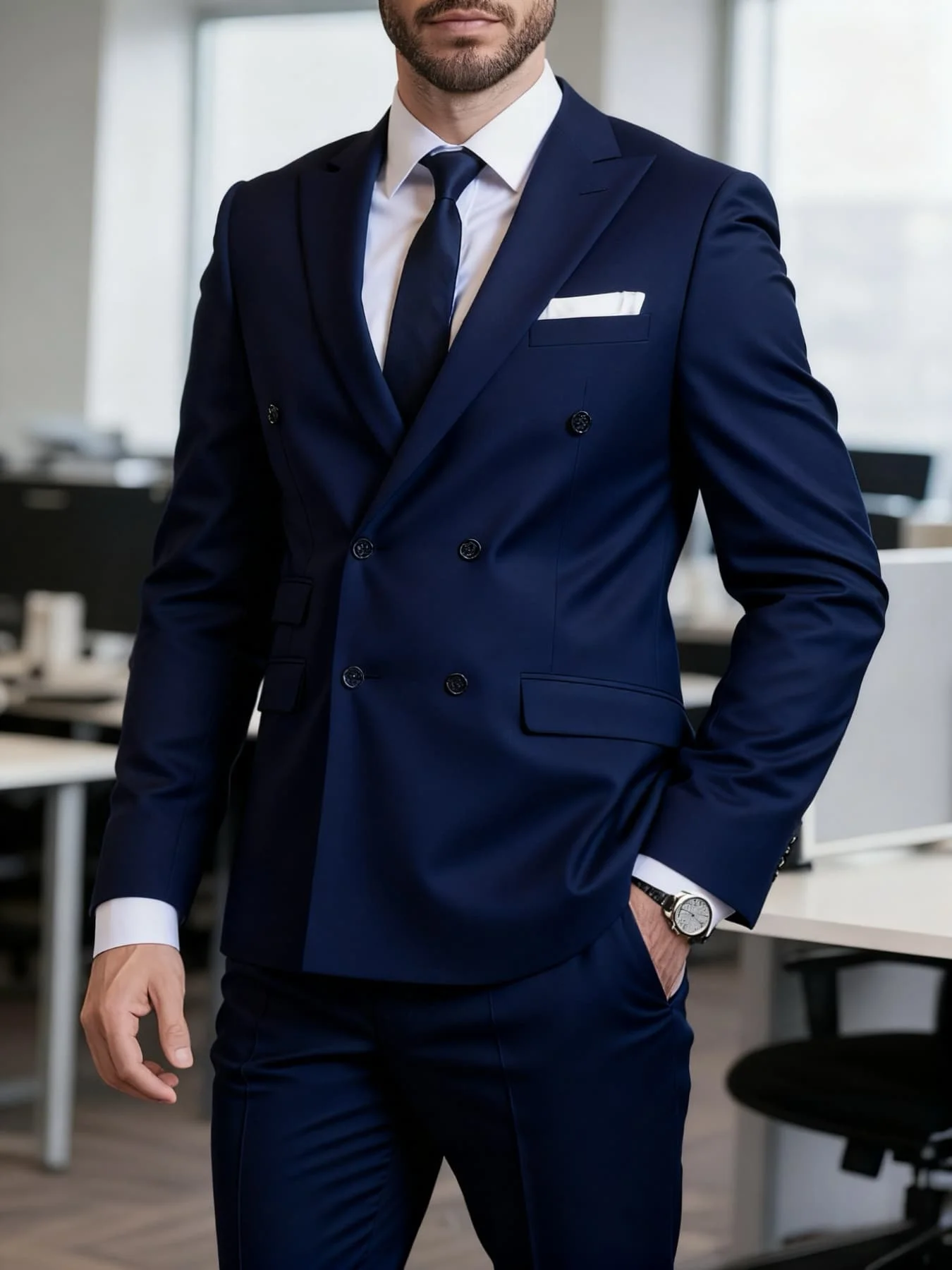 

Men's Formal Office Suit Set Double Breasted Peak Lapel Blazer Trousers Elegant Party Wedding