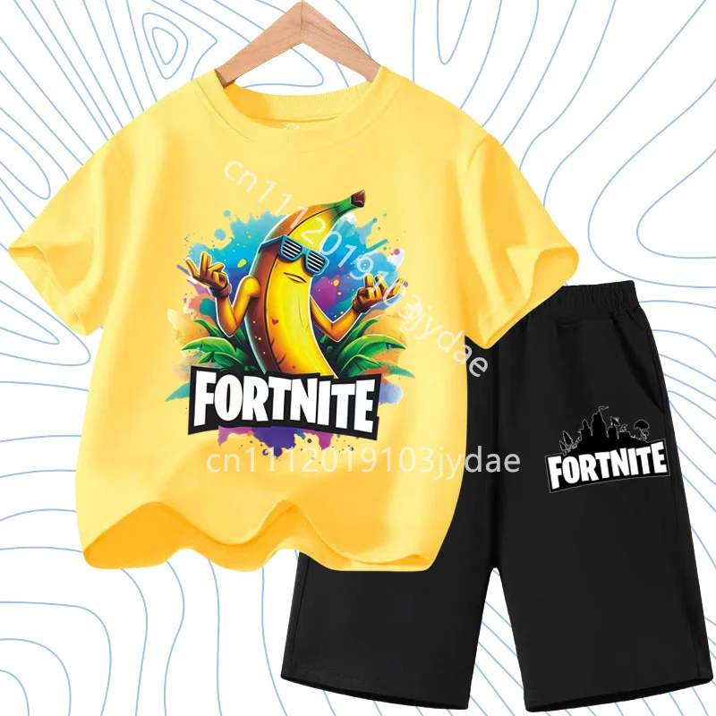 Fortnites Baby T-Shirt Shorts Suit Boys Girls Summer Clothes Game Fortress Night Outfit Tracksuit Printed Tees Kids Shirt Sets