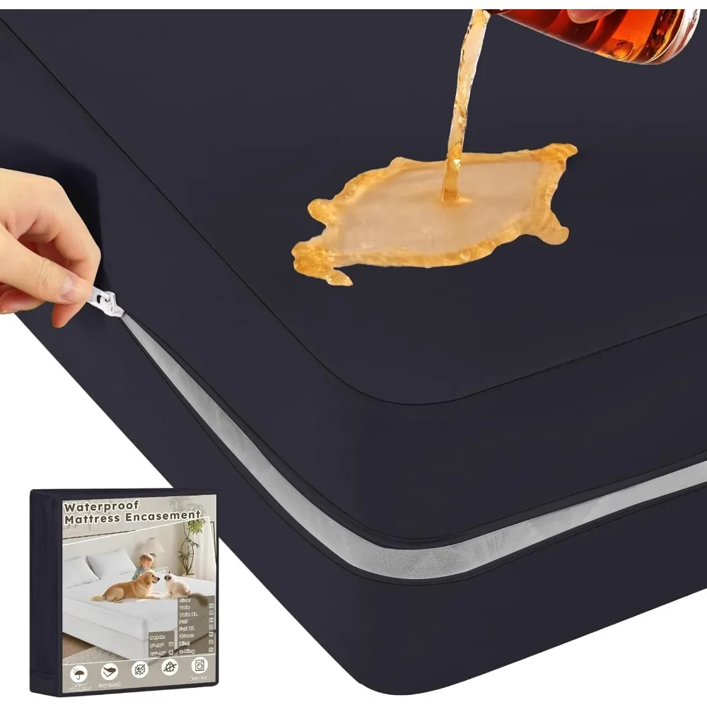 

Водонепроницаемый чехол для матраса на молнии, полноразмерный, с шестью сторонами, дышащий, бесшумный, можно стирать в машине