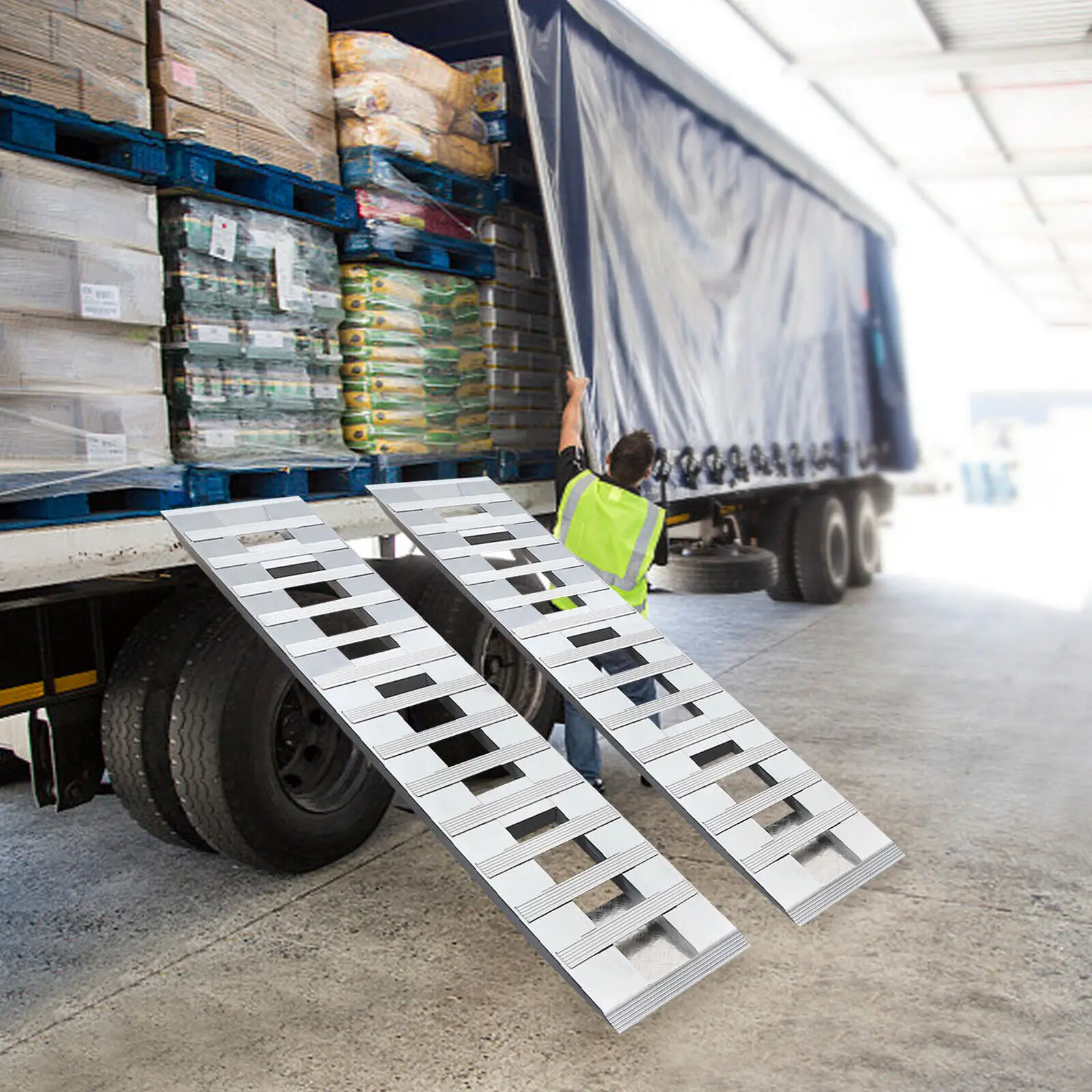 

2pcs Aluminum Trailer Ramps Truck Car Auto Trailer Ramps Loading Ramps 80*15in