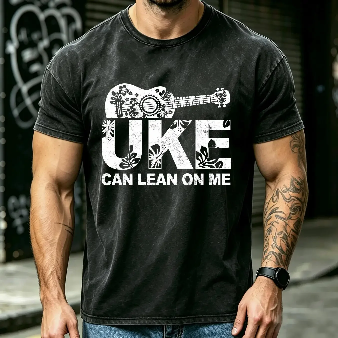washed T Shirt Uke Can Lean On Me Ukulele Player Hawaiian Baseball cap Snapback Caps Knitted Hat vintage Washed graphic