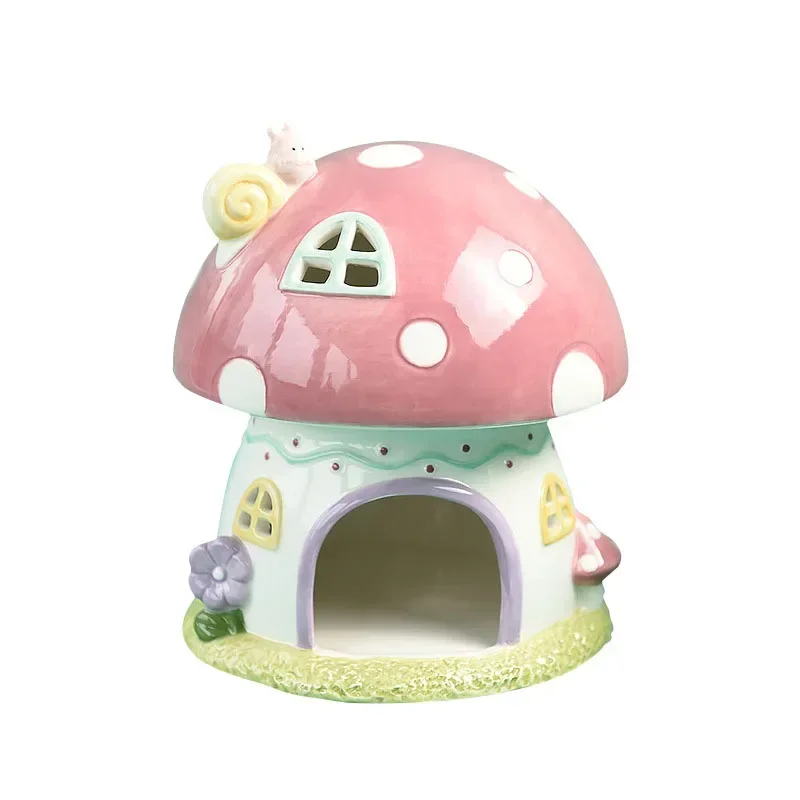 Ceramic Nest for Home Decoration, Cute Cartoon Mushroom, Ceramic House, Hamster Nest, Pet Nest, Bird Nest, Creative Ornaments