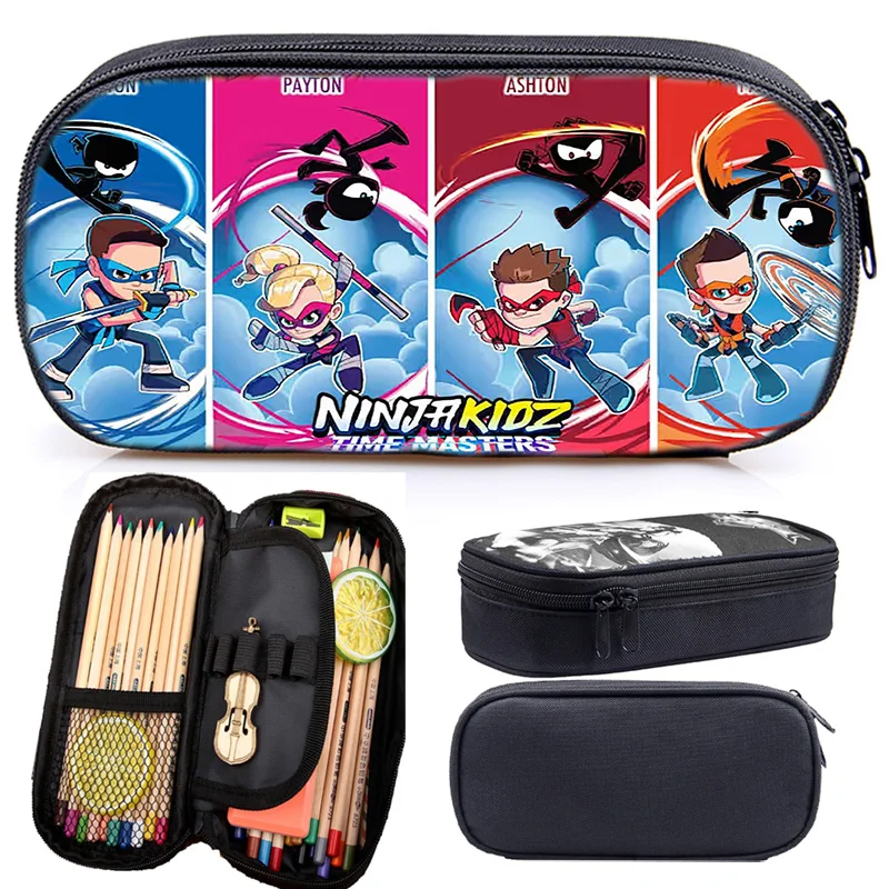 Student Cartoon Ninja Kidz Pencil Case Large Capacity Fold Canvas Stationery Storage Bag Organizer for Cosmetic Travel Children