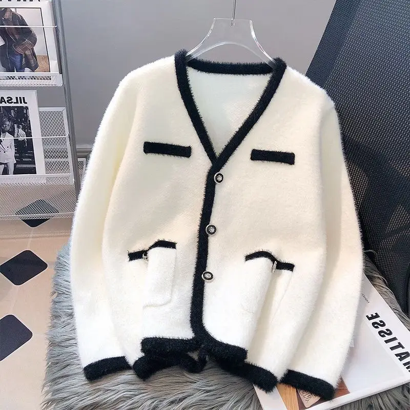 Autumn Winter Thin Temperament Ladies Solid Color Tops Casual Knitting Coat Jackets Long Sleeve Buttons Women\'s Clothing 2023