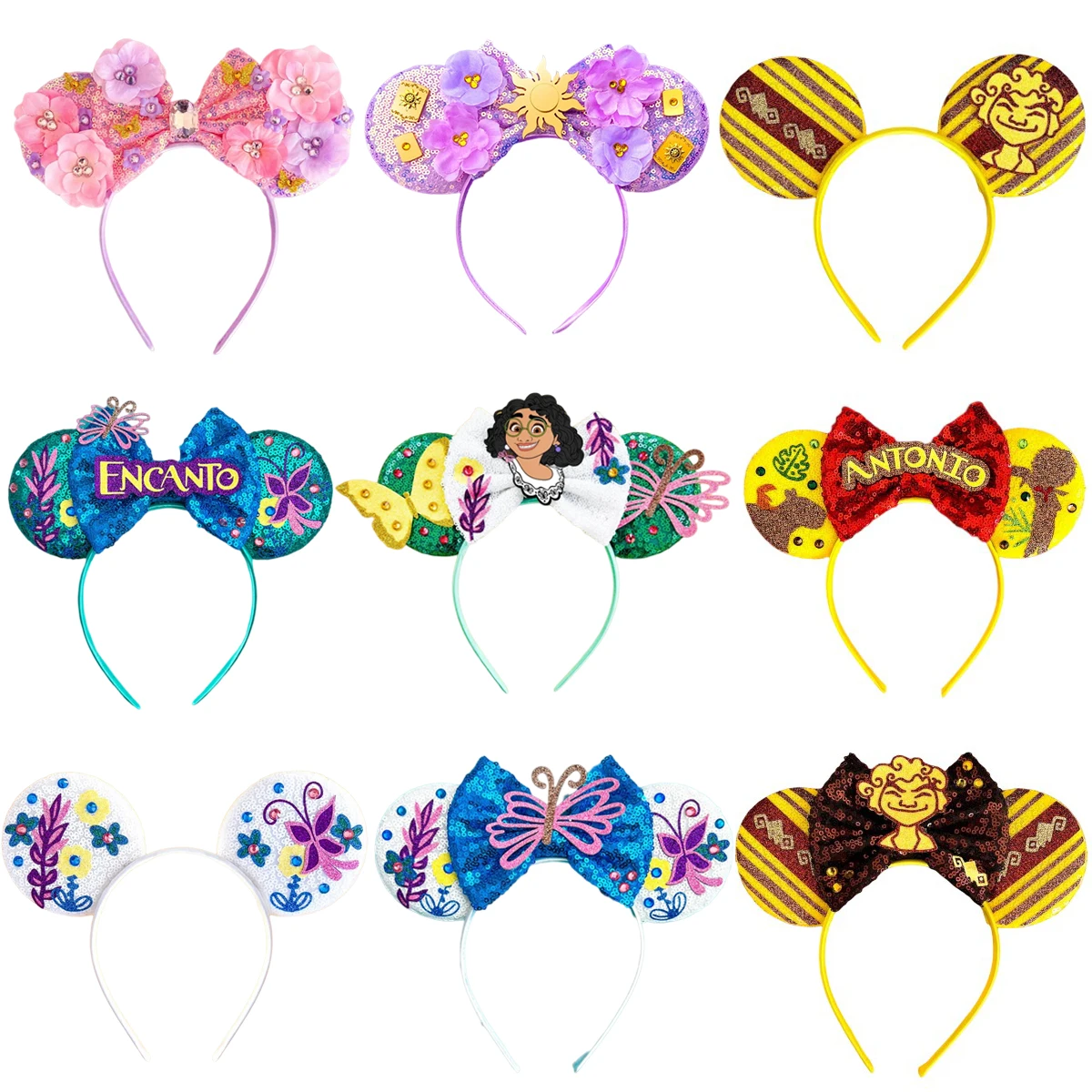 Disney Encanto Headbands Kids Sequins Bow Madrigal Hairband Girl Mirabel Headwear Women DIY Festival Party Hair Accessories Gift