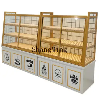 HJ new modern bakery cake bread display case commercial small bakery glass checkout page