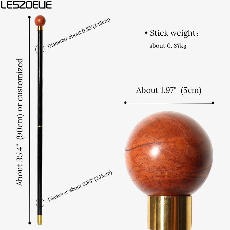 Smooth Rosewood Ball Handle Walking Cane Lightweight Black Detachable Beech Wood Stick for Men And Women Daily Use