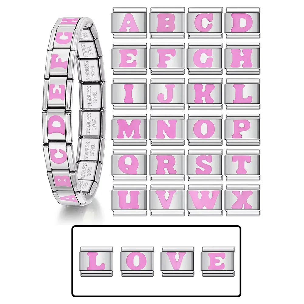 Розовый-цвет-26-английских-букв-a-z-итальянский-шарм-модная-ссылка-подходит-для-браслета-9-мм-из-нержавеющей-стали-diy-изготовление-ювелирных-изделий-бусины-оптом